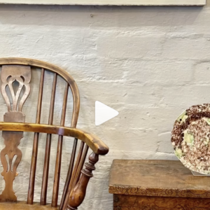 One from a rare set of six late 18th Century English Country Yew Wood and Elm Triple Bow Windsor Arm Chairs.